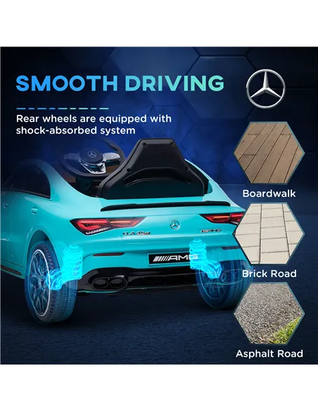AIYAPLAY Mercedes-Benz AMG CLA 45 Licensed 12V Kids Electric Car Ride on Car w/ Remote, Suspension Lights Music Horn - Light Blu