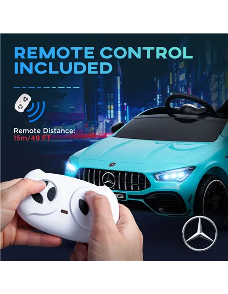 AIYAPLAY Mercedes-Benz AMG CLA 45 Licensed 12V Kids Electric Car Ride on Car w/ Remote, Suspension Lights Music Horn - Light Blu