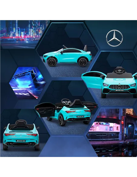 AIYAPLAY Mercedes-Benz AMG CLA 45 Licensed 12V Kids Electric Car Ride on Car w/ Remote, Suspension Lights Music Horn - Light Blu