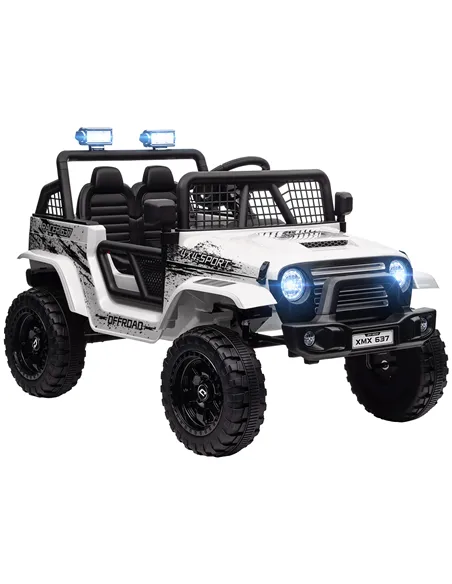 AIYAPLAY 12V Battery Powered Kids Ride-On Car, Electric Truck w/ Spring Suspension, Remote, Music, Horn, Lights, White