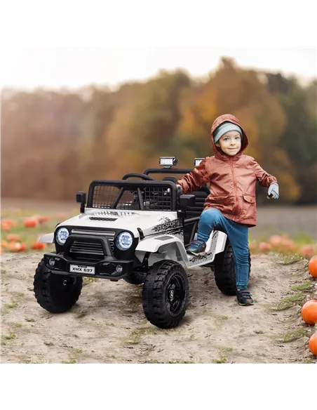 AIYAPLAY 12V Battery Powered Kids Ride-On Car, Electric Truck w/ Spring Suspension, Remote, Music, Horn, Lights, White