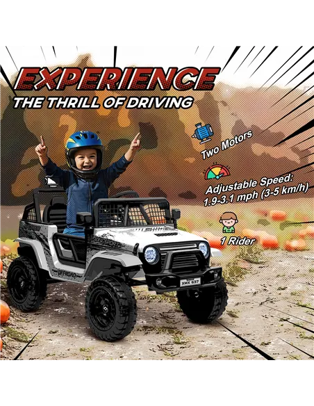 AIYAPLAY 12V Battery Powered Kids Ride-On Car, Electric Truck w/ Spring Suspension, Remote, Music, Horn, Lights, White