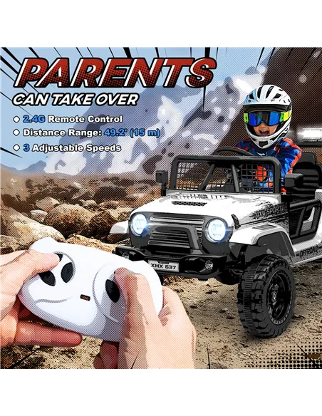 AIYAPLAY 12V Battery Powered Kids Ride-On Car, Electric Truck w/ Spring Suspension, Remote, Music, Horn, Lights, White