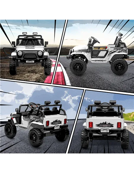 AIYAPLAY 12V Battery Powered Kids Ride-On Car, Electric Truck w/ Spring Suspension, Remote, Music, Horn, Lights, White