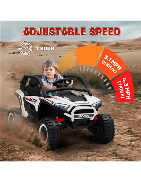 AIYAPLAY 2 Seater 24V 7AH Ride on Truck, Battery Powered Electric Ride On Car w/ Remote, Suspension, 3 Speeds, White
