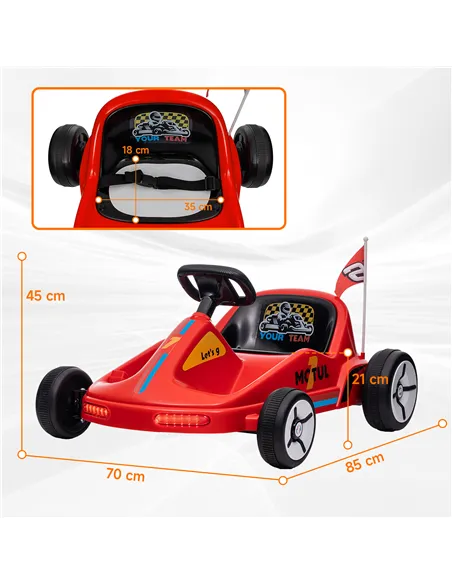 AIYAPLAY 6V Electric Go Kart for Kids with Music, Light, Horn, for 3-5 Years, Red