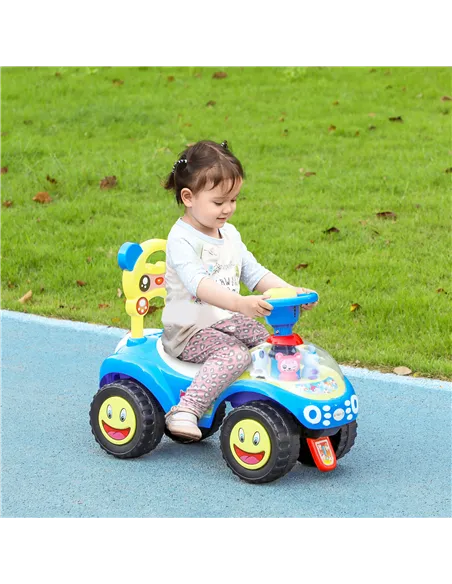 AIYAPLAY Foot to Floor oddler Ride on Toy w/ Music, Light, Horn, Under Seat Storage, Anti-Over-Backwards Device, Blue