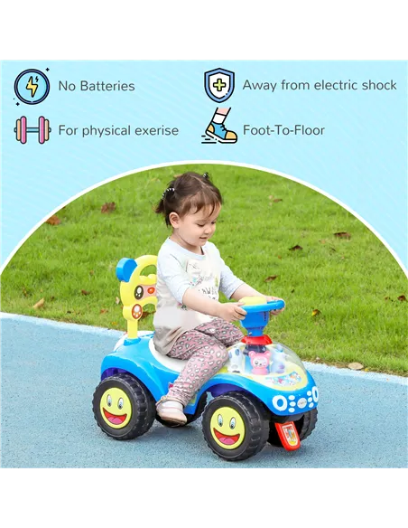 AIYAPLAY Foot to Floor oddler Ride on Toy w/ Music, Light, Horn, Under Seat Storage, Anti-Over-Backwards Device, Blue