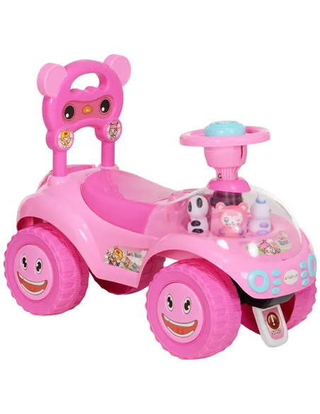 AIYAPLAY Foot to Floor oddler Ride on Toy w/ Music, Light, Horn, Under Seat Storage, Anti-Over-Backwards Device, Pink