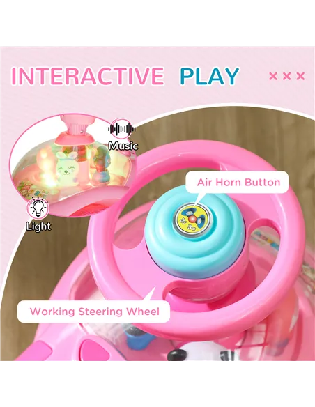 AIYAPLAY Foot to Floor oddler Ride on Toy w/ Music, Light, Horn, Under Seat Storage, Anti-Over-Backwards Device, Pink