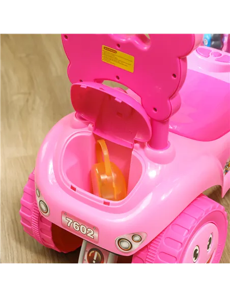 AIYAPLAY Foot to Floor oddler Ride on Toy w/ Music, Light, Horn, Under Seat Storage, Anti-Over-Backwards Device, Pink