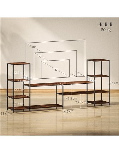 HOMCOM TV Unit for TVs up to 60 Inches, Industrial TV Stand with Storage Shelves, Entertainment Centre for Living Room, Bedroom