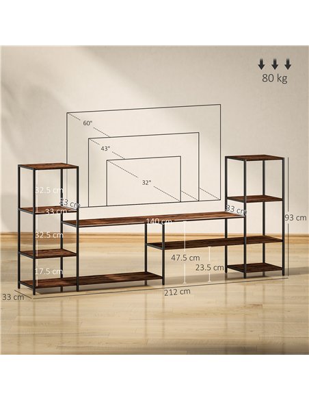 HOMCOM TV Unit for TVs up to 60 Inches, Industrial TV Stand with Storage Shelves, Entertainment Centre for Living Room, Bedroom