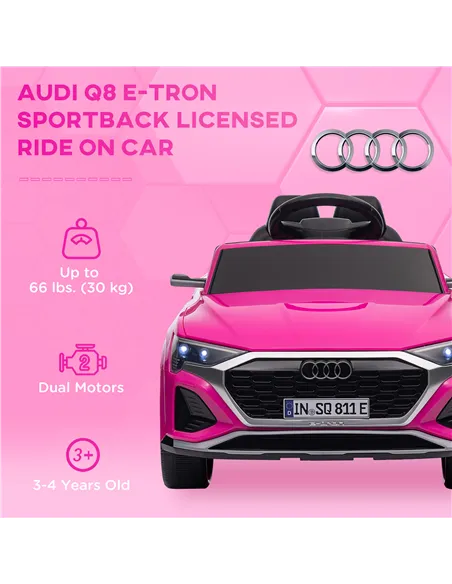 AIYAPLAY Audi Q8 e-tron Sportback Licensed 12V Ride on Car w/ Remote, 4 Spring Suspension Wheels, Headlights, Music, Horn - Pink