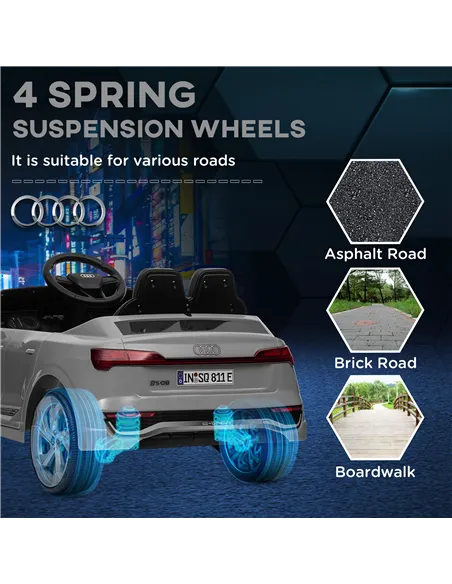 AIYAPLAY Audi Q8 e-tron Sportback Licensed 12V Ride on Car w/ Remote, 4 Spring Suspension Wheels, Headlights, Music, Horn - Grey