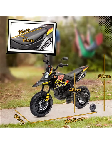 AIYAPLAY 12V Aprilia Licensed Kids Motorbike with Training Wheels, Spring Suspension, LED Headlight, USB, Music, Yellow/black