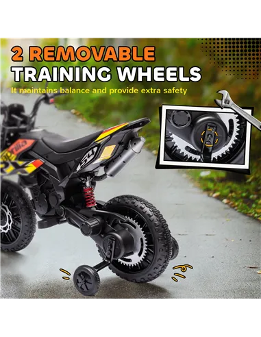 AIYAPLAY 12V Aprilia Licensed Kids Motorbike with Training Wheels, Spring Suspension, LED Headlight, USB, Music, Yellow/black