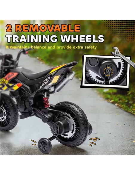 AIYAPLAY 12V Aprilia Licensed Kids Motorbike with Training Wheels, Spring Suspension, LED Headlight, USB, Music, Yellow/black