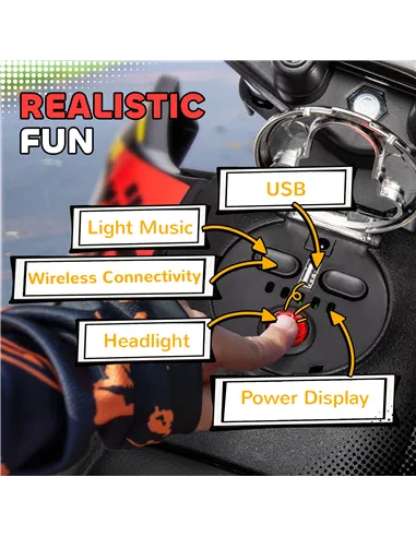 AIYAPLAY 12V Aprilia Licensed Kids Motorbike with Training Wheels, Spring Suspension, LED Headlight, USB, Music, Yellow/black