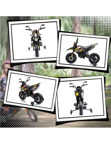 AIYAPLAY 12V Aprilia Licensed Kids Motorbike with Training Wheels, Spring Suspension, LED Headlight, USB, Music, Yellow/black