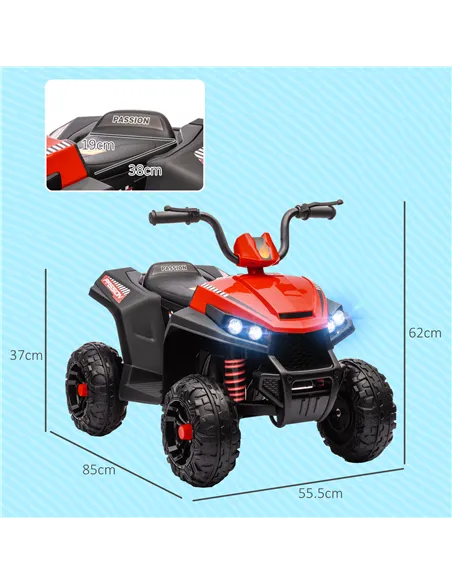 AIYAPLAY 12V Kids Electric Quad Bike w/ Spring Suspension System, Forward, Backward, LED Light, Music, MP3, Red