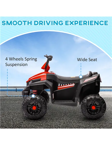 AIYAPLAY 12V Kids Electric Quad Bike w/ Spring Suspension System, Forward, Backward, LED Light, Music, MP3, Red