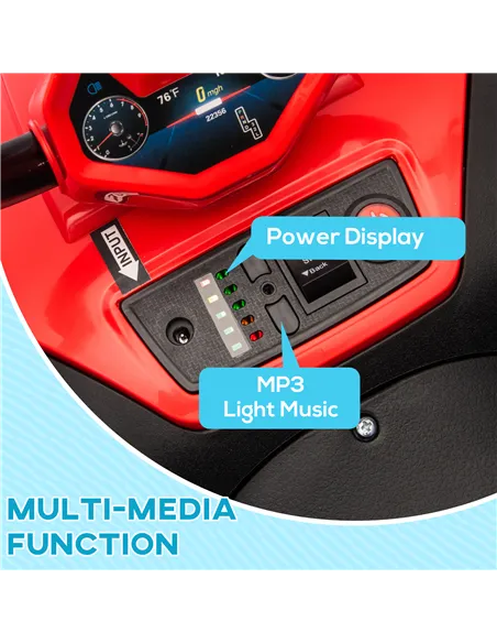 AIYAPLAY 12V Kids Electric Quad Bike w/ Spring Suspension System, Forward, Backward, LED Light, Music, MP3, Red