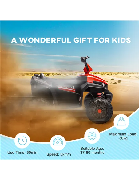 AIYAPLAY 12V Kids Electric Quad Bike w/ Spring Suspension System, Forward, Backward, LED Light, Music, MP3, Red