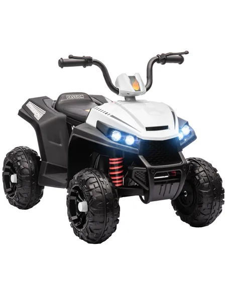 AIYAPLAY 12V Kids Electric Quad Bike w/ Spring Suspension System, Forward, Backward, LED Light, Music, MP3, White