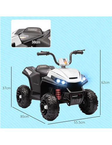 AIYAPLAY 12V Kids Electric Quad Bike w/ Spring Suspension System, Forward, Backward, LED Light, Music, MP3, White