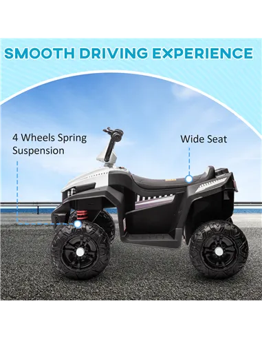 AIYAPLAY 12V Kids Electric Quad Bike w/ Spring Suspension System, Forward, Backward, LED Light, Music, MP3, White