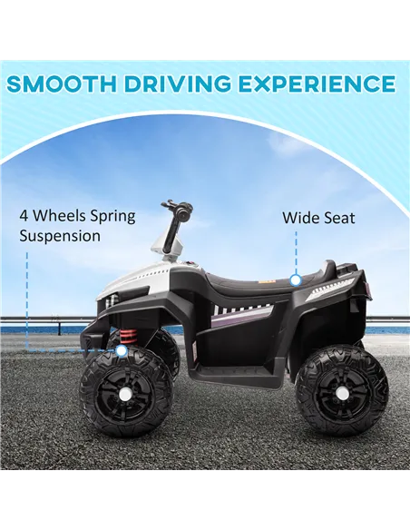 AIYAPLAY 12V Kids Electric Quad Bike w/ Spring Suspension System, Forward, Backward, LED Light, Music, MP3, White