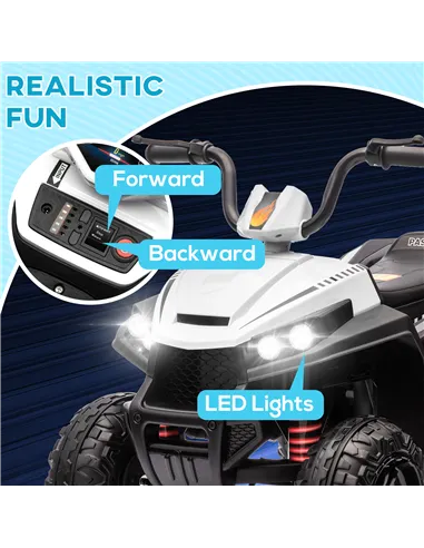 AIYAPLAY 12V Kids Electric Quad Bike w/ Spring Suspension System, Forward, Backward, LED Light, Music, MP3, White