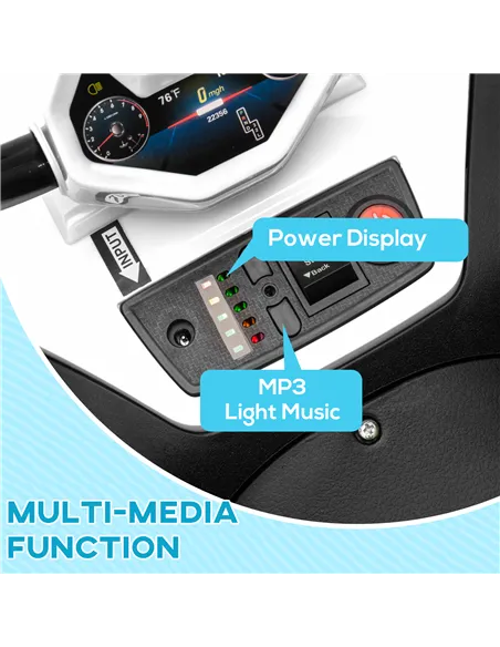 AIYAPLAY 12V Kids Electric Quad Bike w/ Spring Suspension System, Forward, Backward, LED Light, Music, MP3, White
