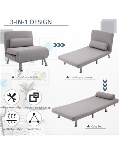 HOMCOM Adjustable Back Futon Sofa Chair - Grey