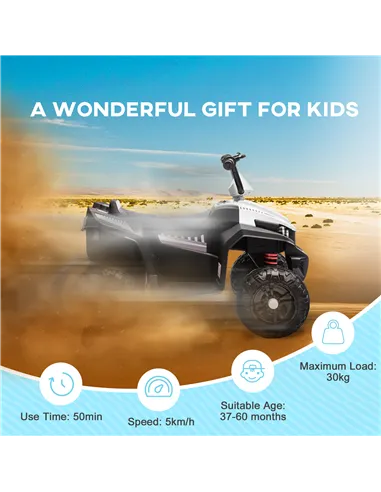 AIYAPLAY 12V Kids Electric Quad Bike w/ Spring Suspension System, Forward, Backward, LED Light, Music, MP3, White