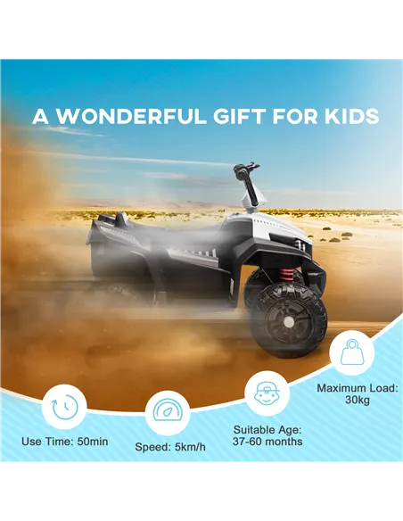 AIYAPLAY 12V Kids Electric Quad Bike w/ Spring Suspension System, Forward, Backward, LED Light, Music, MP3, White