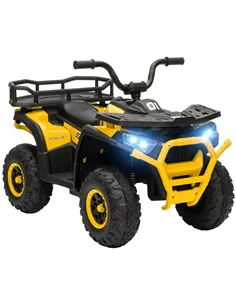 AIYAPLAY 12V Kids Electric Ride on ATV, Battery-Powered Quad Bike w/ Spring Suspension, Forward Backward, Storage Basket, Yellow