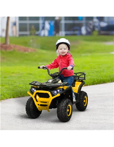 AIYAPLAY 12V Kids Electric Ride on ATV, Battery-Powered Quad Bike w/ Spring Suspension, Forward Backward, Storage Basket, Yellow