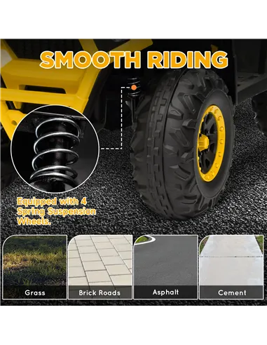 AIYAPLAY 12V Kids Electric Ride on ATV, Battery-Powered Quad Bike w/ Spring Suspension, Forward Backward, Storage Basket, Yellow