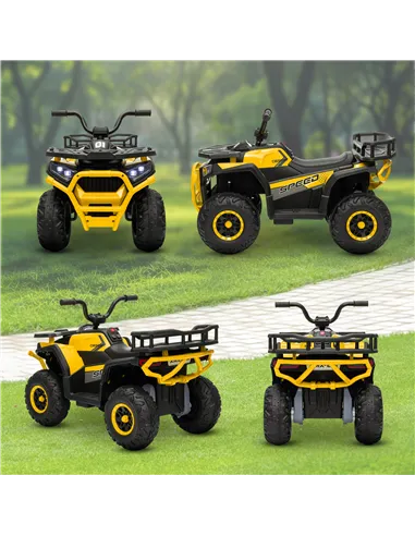 AIYAPLAY 12V Kids Electric Ride on ATV, Battery-Powered Quad Bike w/ Spring Suspension, Forward Backward, Storage Basket, Yellow