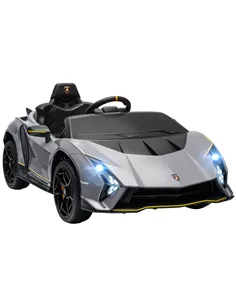 AIYAPLAY 12V Lamborghini Autentica Licensed Kids Electric Car with Remote Control, 4 Suspension Wheels, Soft Start, Grey
