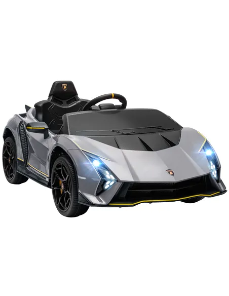 AIYAPLAY 12V Lamborghini Autentica Licensed Kids Electric Car with Remote Control, 4 Suspension Wheels, Soft Start, Grey
