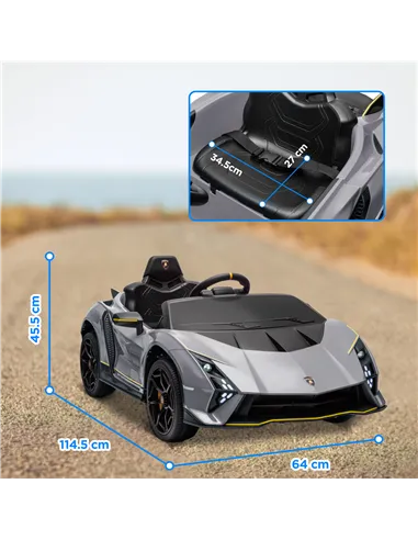 AIYAPLAY 12V Lamborghini Autentica Licensed Kids Electric Car with Remote Control, 4 Suspension Wheels, Soft Start, Grey