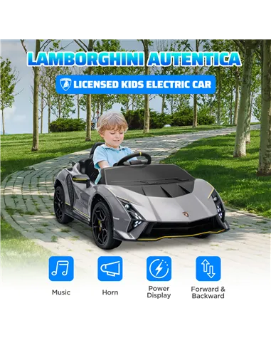 AIYAPLAY 12V Lamborghini Autentica Licensed Kids Electric Car with Remote Control, 4 Suspension Wheels, Soft Start, Grey