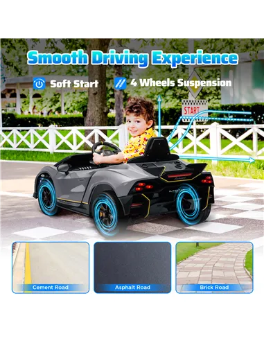 AIYAPLAY 12V Lamborghini Autentica Licensed Kids Electric Car with Remote Control, 4 Suspension Wheels, Soft Start, Grey