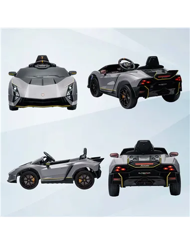 AIYAPLAY 12V Lamborghini Autentica Licensed Kids Electric Car with Remote Control, 4 Suspension Wheels, Soft Start, Grey