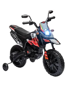 AIYAPLAY 12V Aprilia Licensed Kids Motorbike with Training Wheels, Spring Suspension, LED Headlight, USB, Music, Red/Black