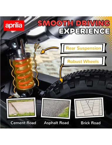 AIYAPLAY 12V Aprilia Licensed Kids Motorbike with Training Wheels, Spring Suspension, LED Headlight, USB, Music, Red/Black