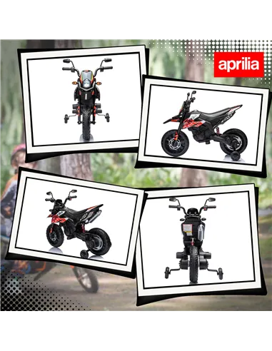 AIYAPLAY 12V Aprilia Licensed Kids Motorbike with Training Wheels, Spring Suspension, LED Headlight, USB, Music, Red/Black